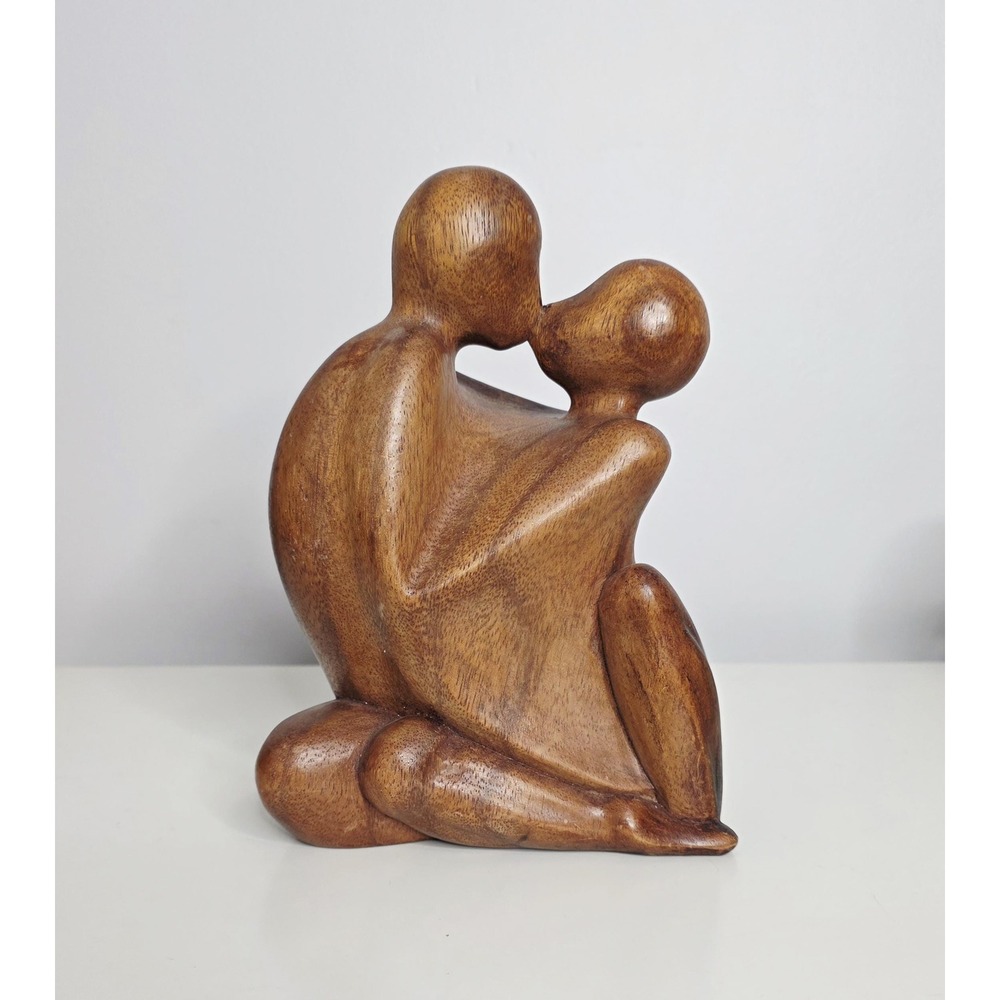 Vintage Carved Teakwood Couple Sculpture